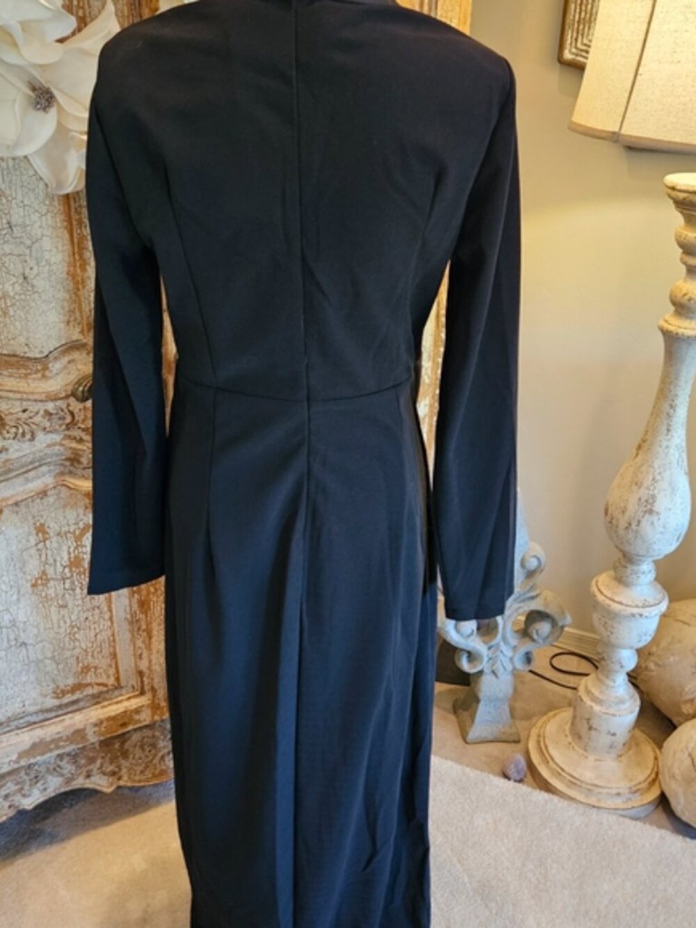 Uoozee New Black Tuxedo Style Twist Knot Front Long Maxi Dress/5% Elastane  XL - Picture 4 of 13